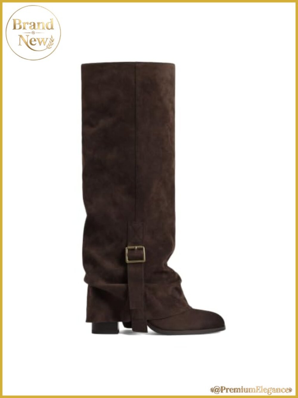 Women's Knee High Slouch Boot Fold Over Chunky Heel Tall Faux Suede Wide Calf